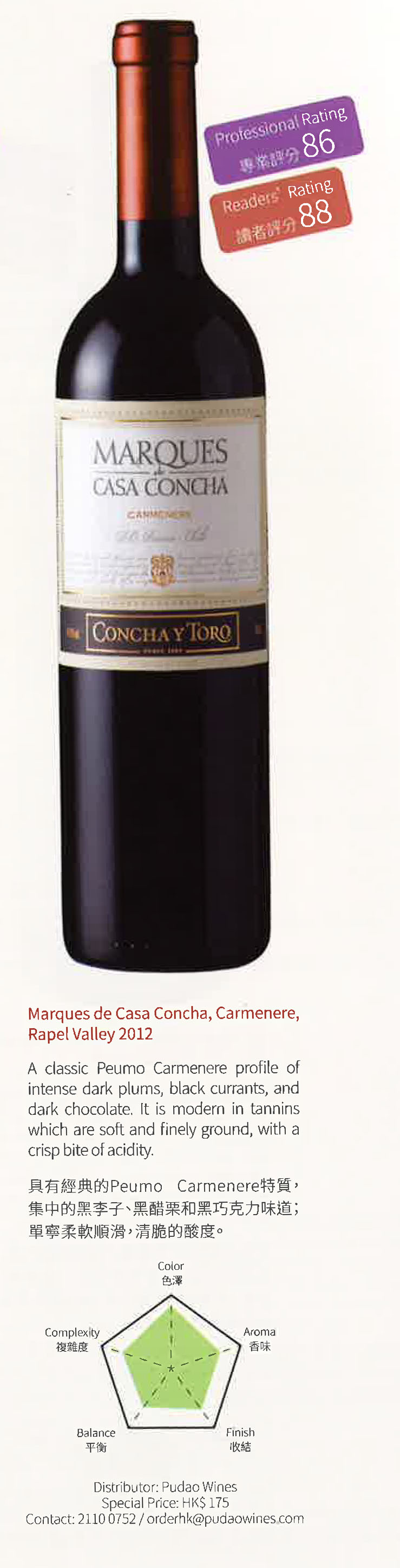 Marques de Casa Concha, Carmenere, Rapel Valley 2012