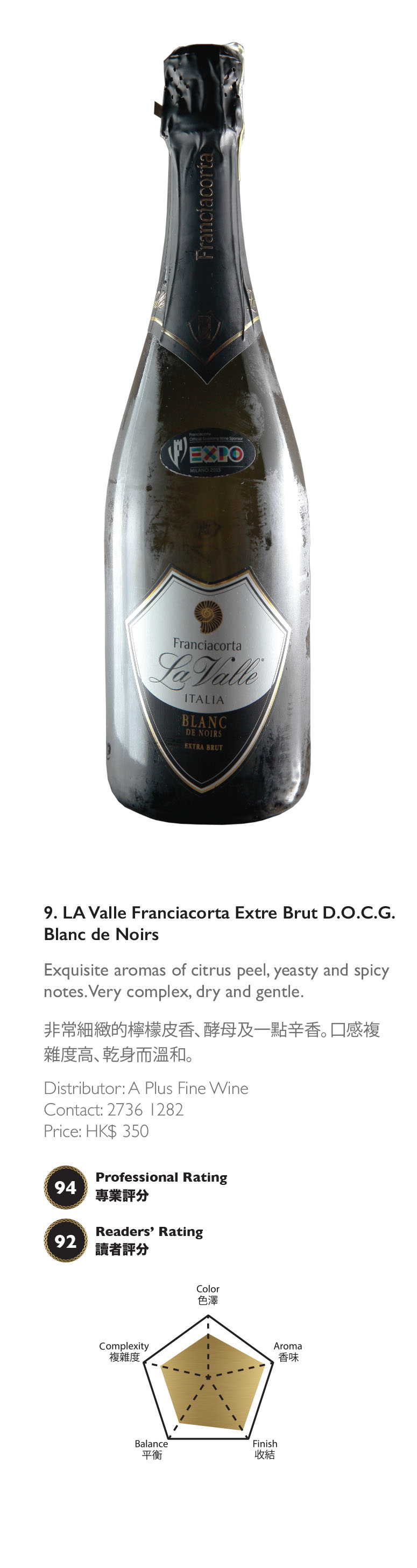 LA Valle Franciacorta Extre Brut D.O.C.G. Blanc de Noirs